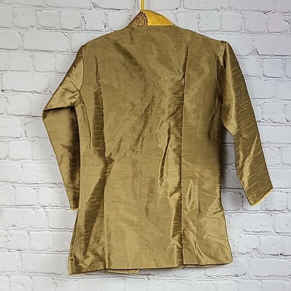 Golden Dupion Silk Kids Dhoti Kurta Pajama Boys Size 4 Ethnic Indian Wedding 2pc - Picture 15 of 15